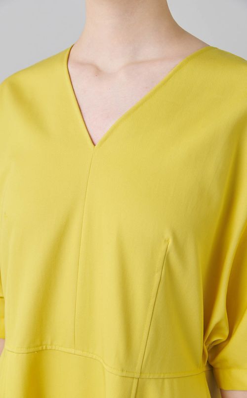 コットンツイルVネックワンピース