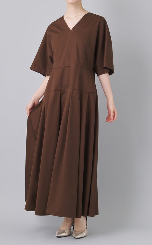 コットンツイルVネックワンピース