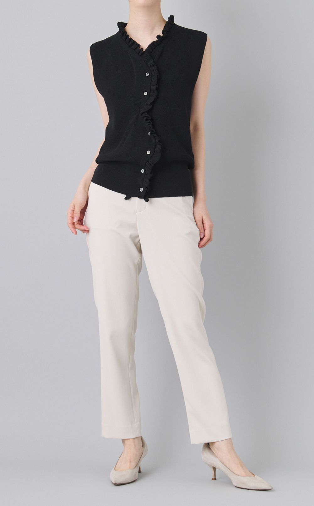 フリルトリムコットンニットベスト