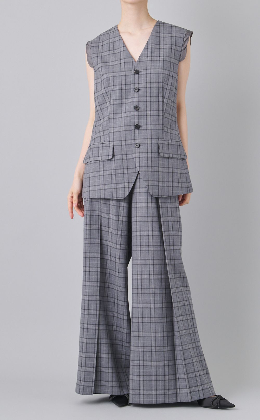 グレンチェックツイストトリムベスト