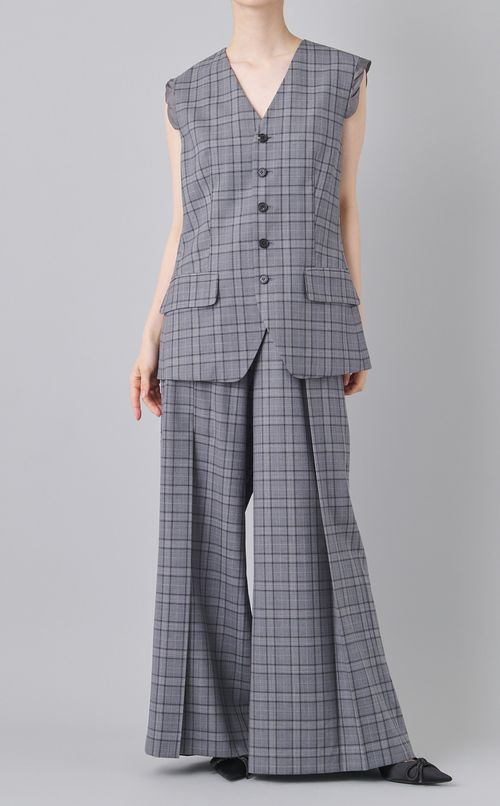 グレンチェックツイストトリムベスト