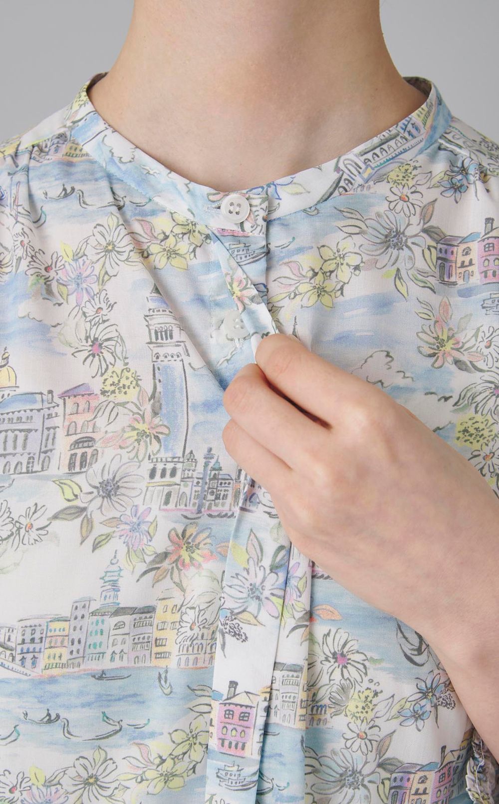 プリントスタンドカラーフレアワンピース