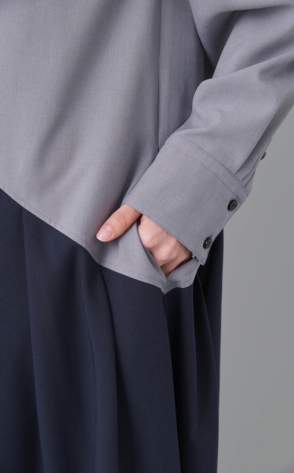 バイカラーフレアシャツワンピース