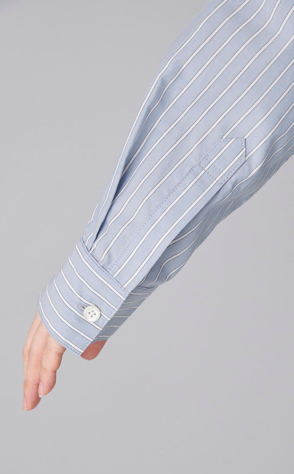 コットンストライプダブルボウブラウス