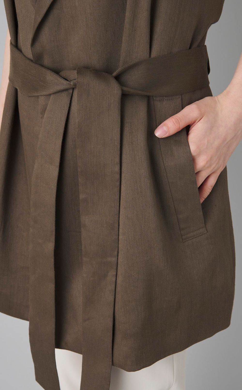 リネンミックスベルト付きジレ