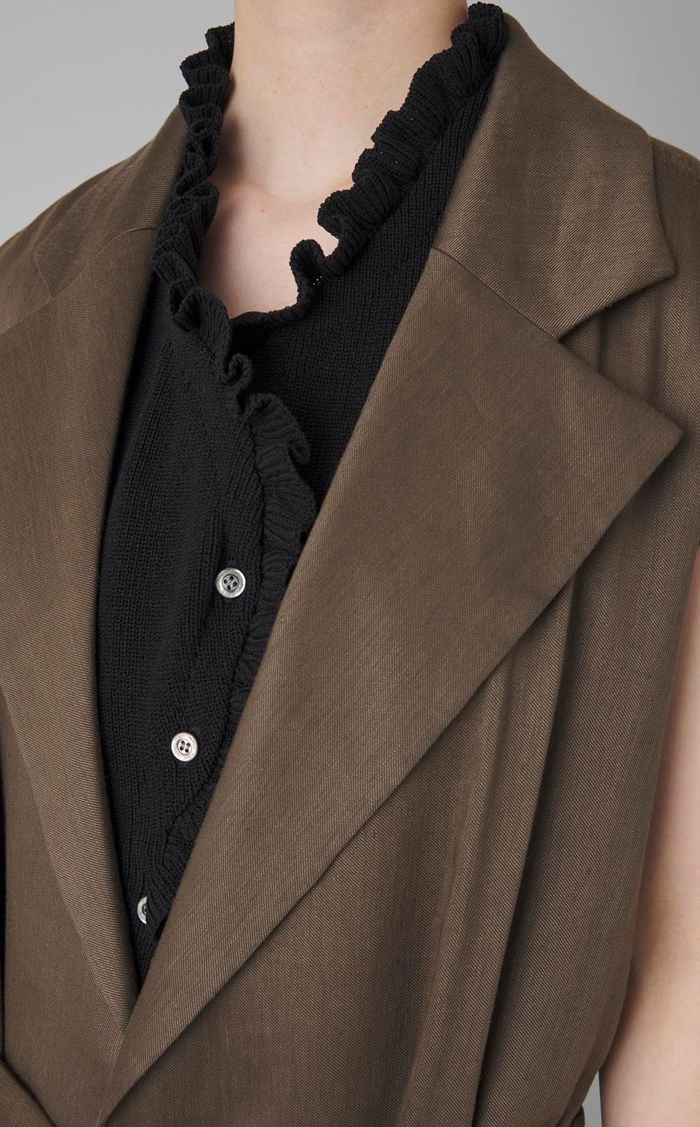 リネンミックスベルト付きジレ