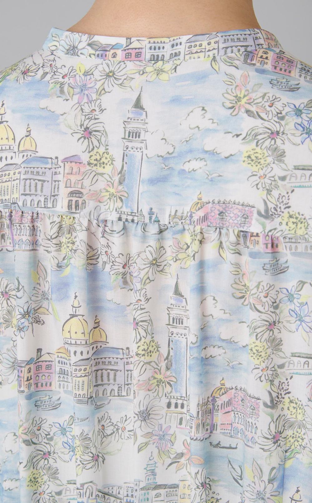 プリントスタンドカラーフレアワンピース