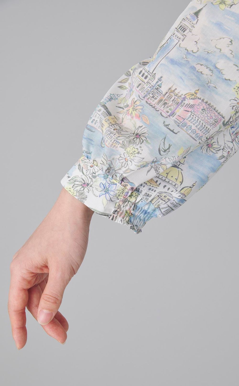 プリントスタンドカラーフレアワンピース