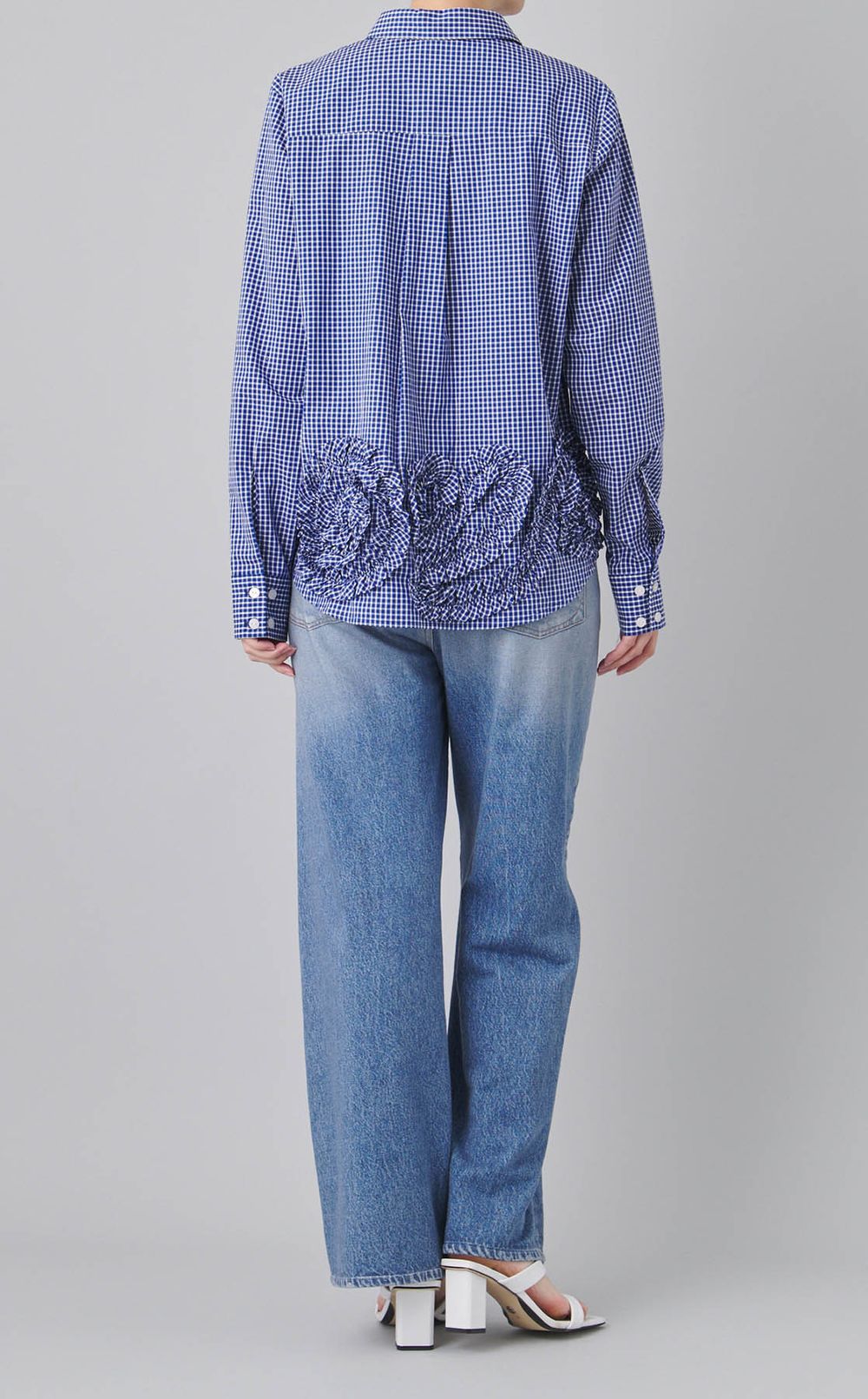 フラワーモチーフ付コットンチェックシャツ