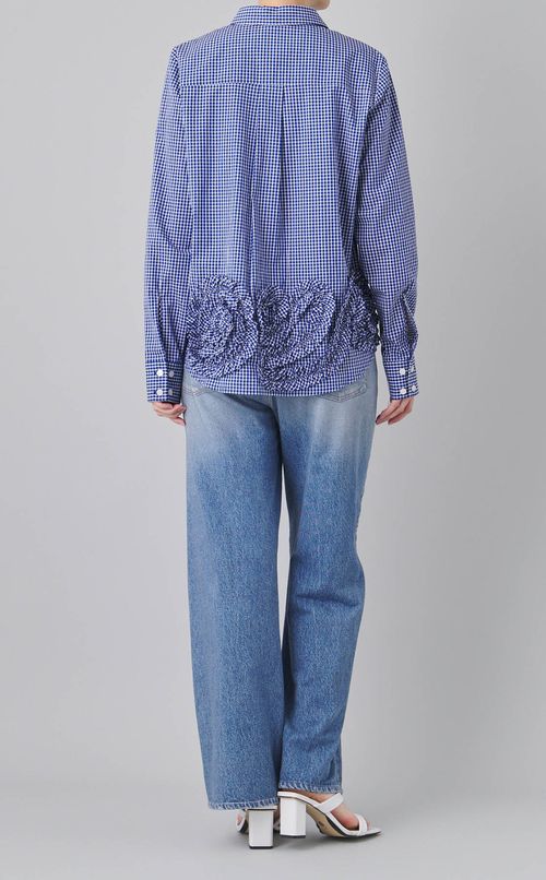 フラワーモチーフ付コットンチェックシャツ