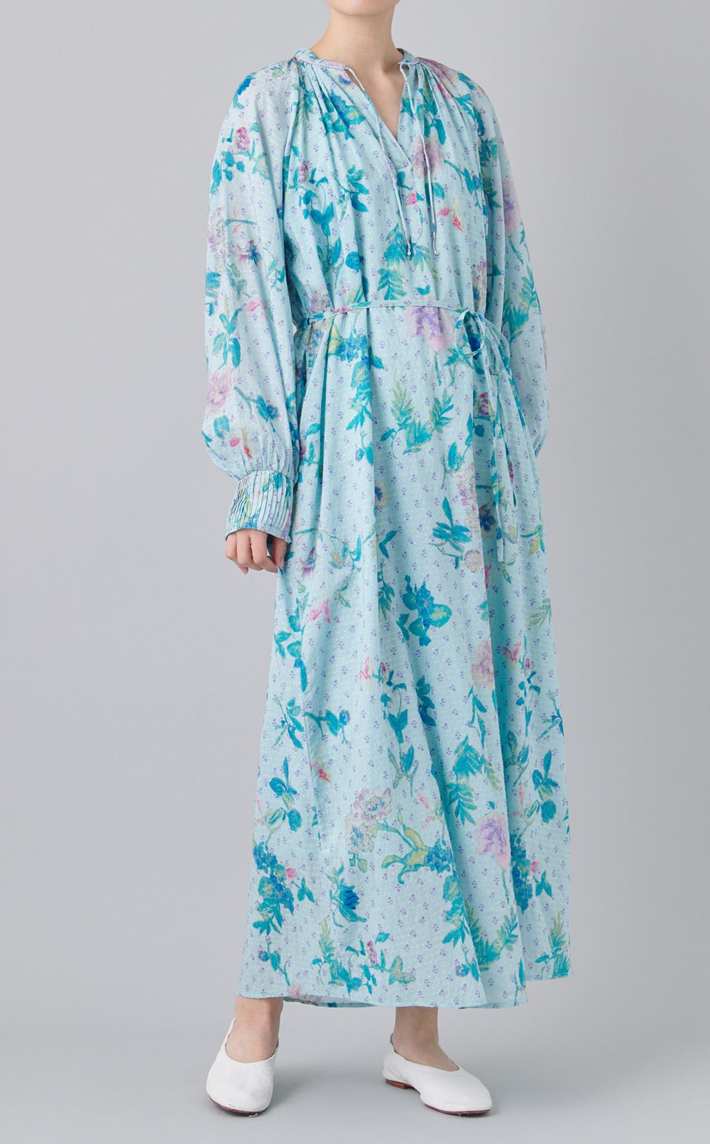 ドットドビーフラワーギャザーワンピース