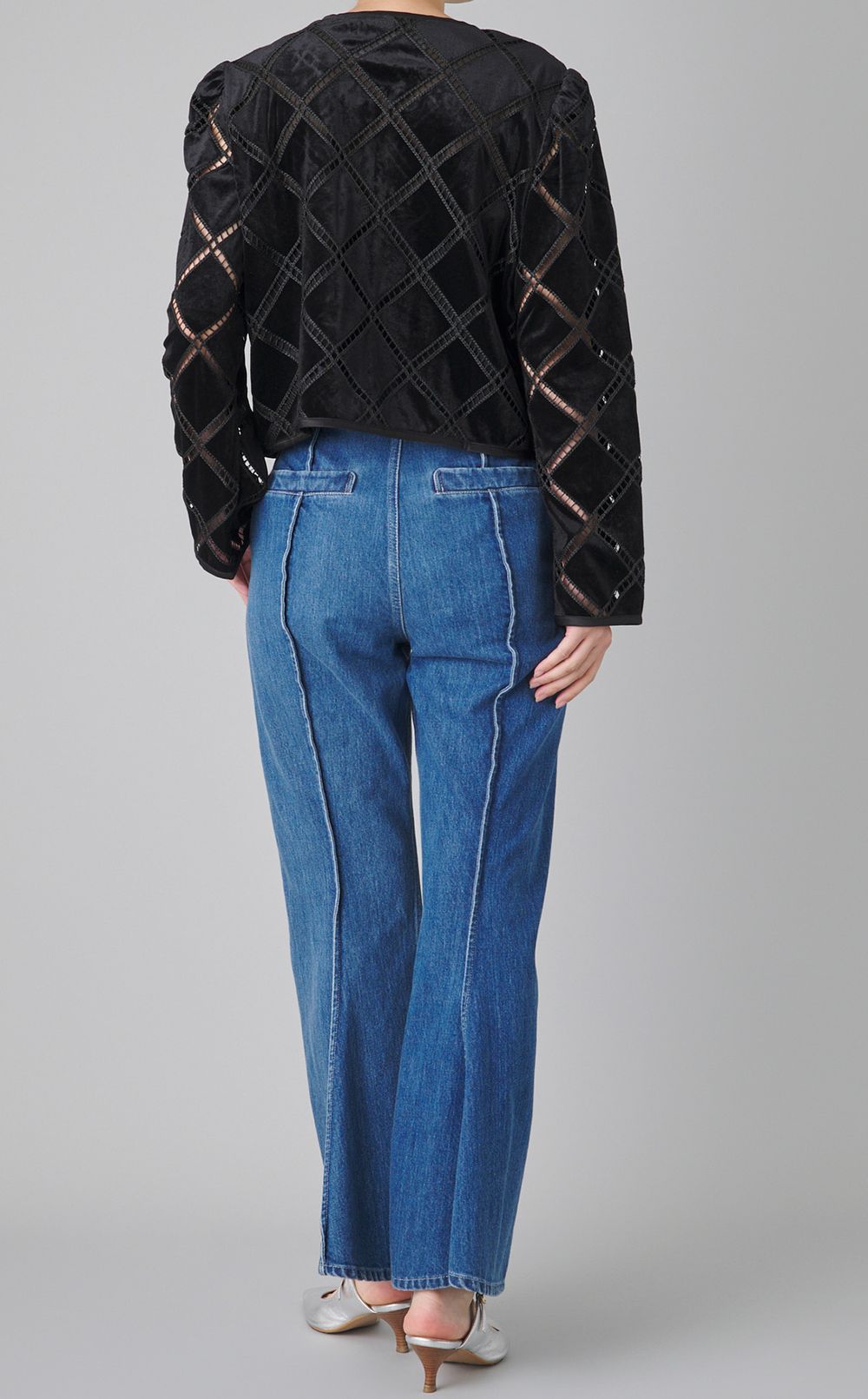 ベロア調ノーカラーブルゾン