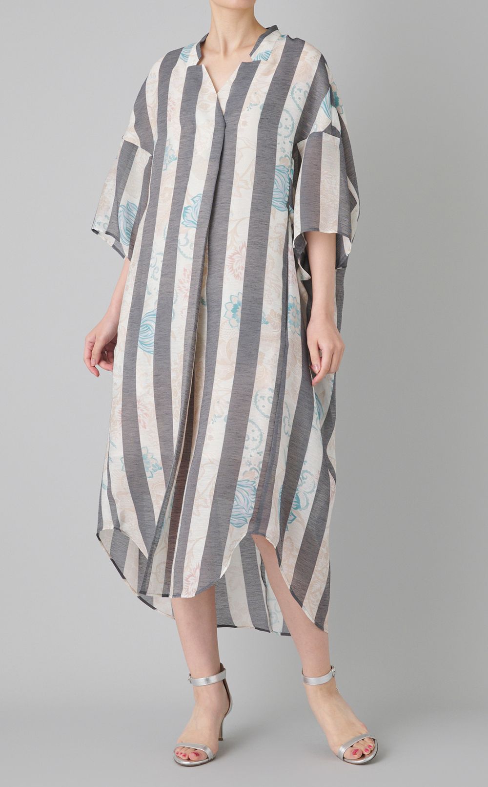 フラワープリントストライプワンピース