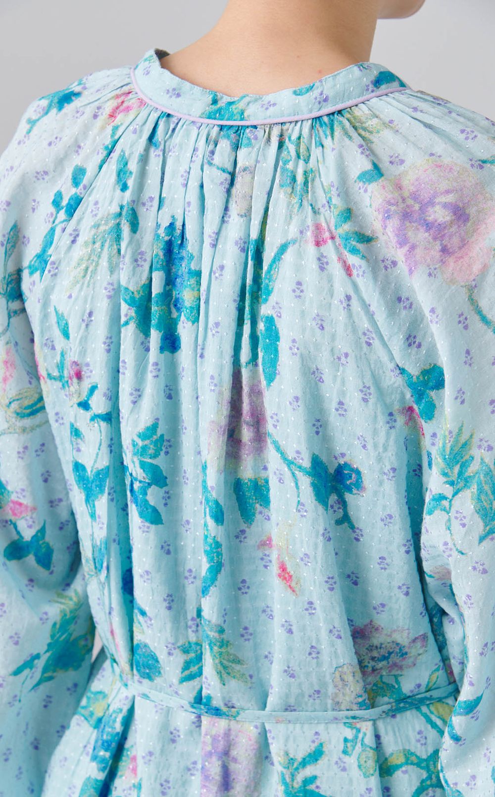 ドットドビーフラワーギャザーワンピース