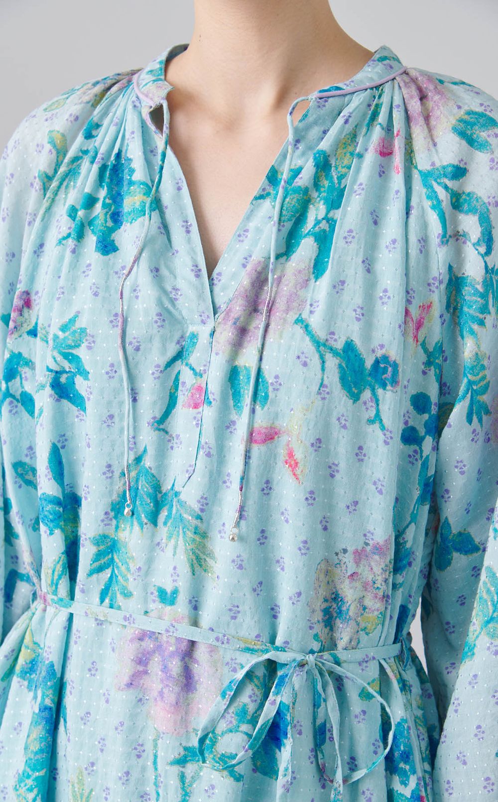 ドットドビーフラワーギャザーワンピース