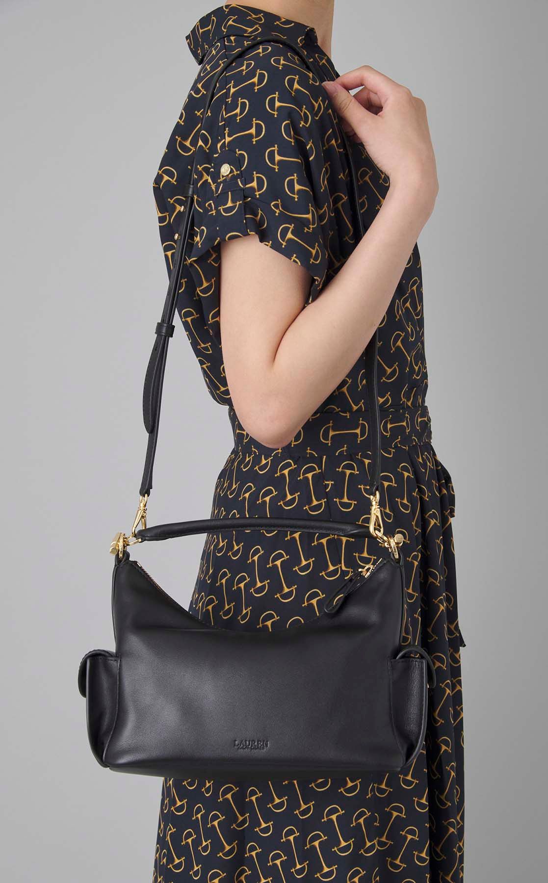 LAUREN RALPH LAUREN レザー ワンショルダーバッグ ブラック Lauren Ralph Lauren｜ソフトレザーワンショルダーバッグ