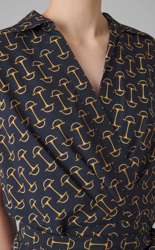 プリントベルテッドクレープドレス