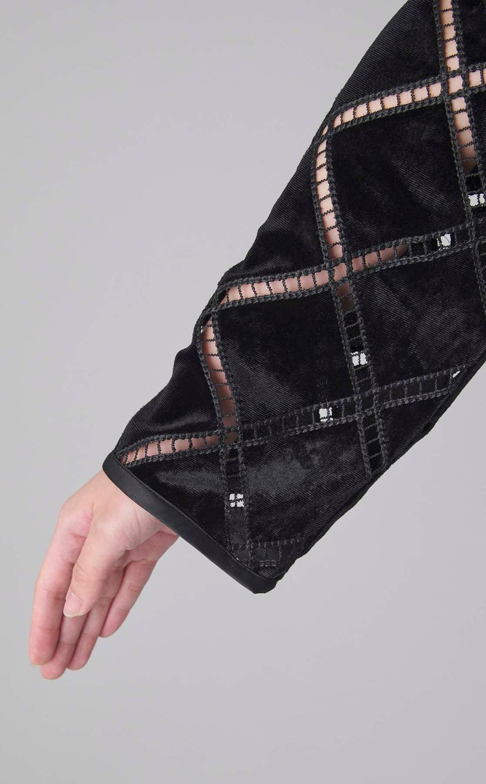 ベロア調ノーカラーブルゾン