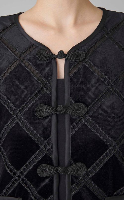 ベロア調ノーカラーブルゾン