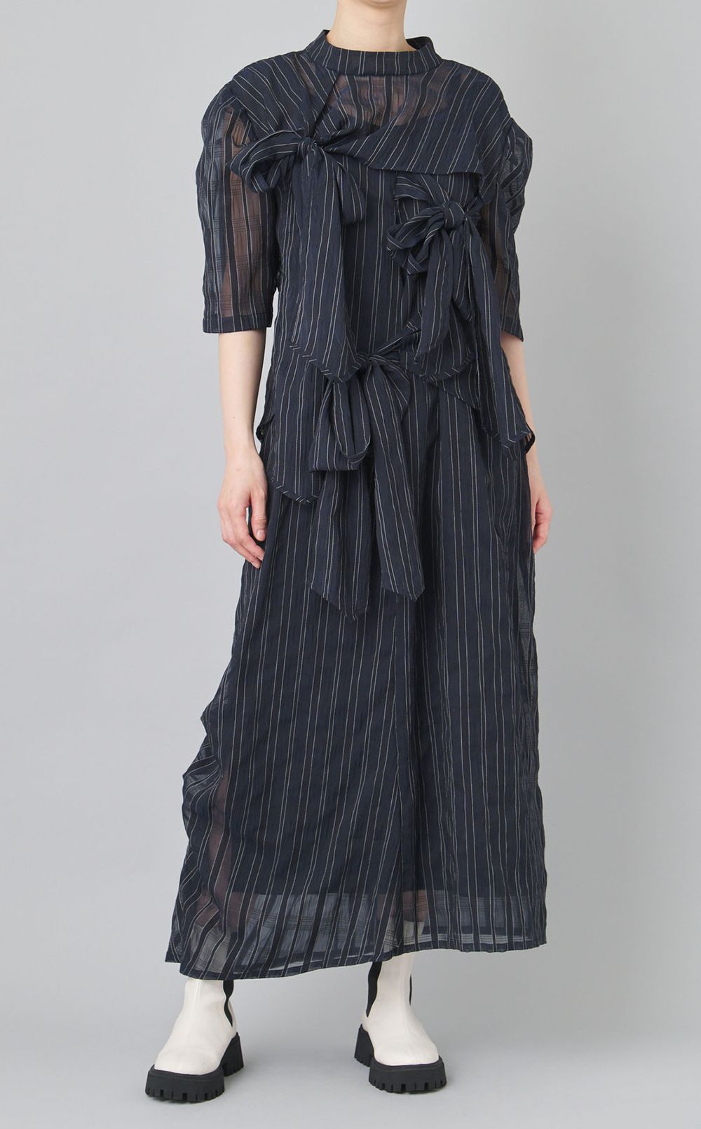 シアーストライプリボンドレス