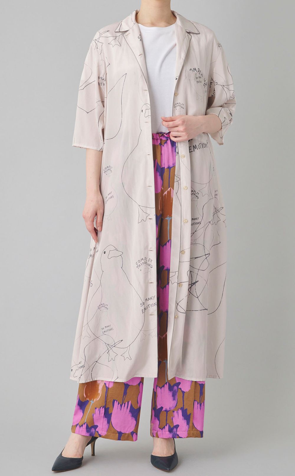 ダックプリントシャツドレス