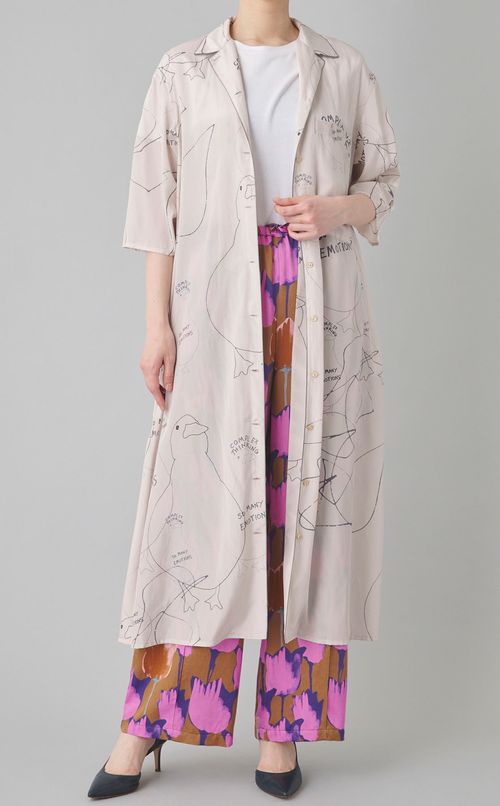 ダックプリントシャツドレス