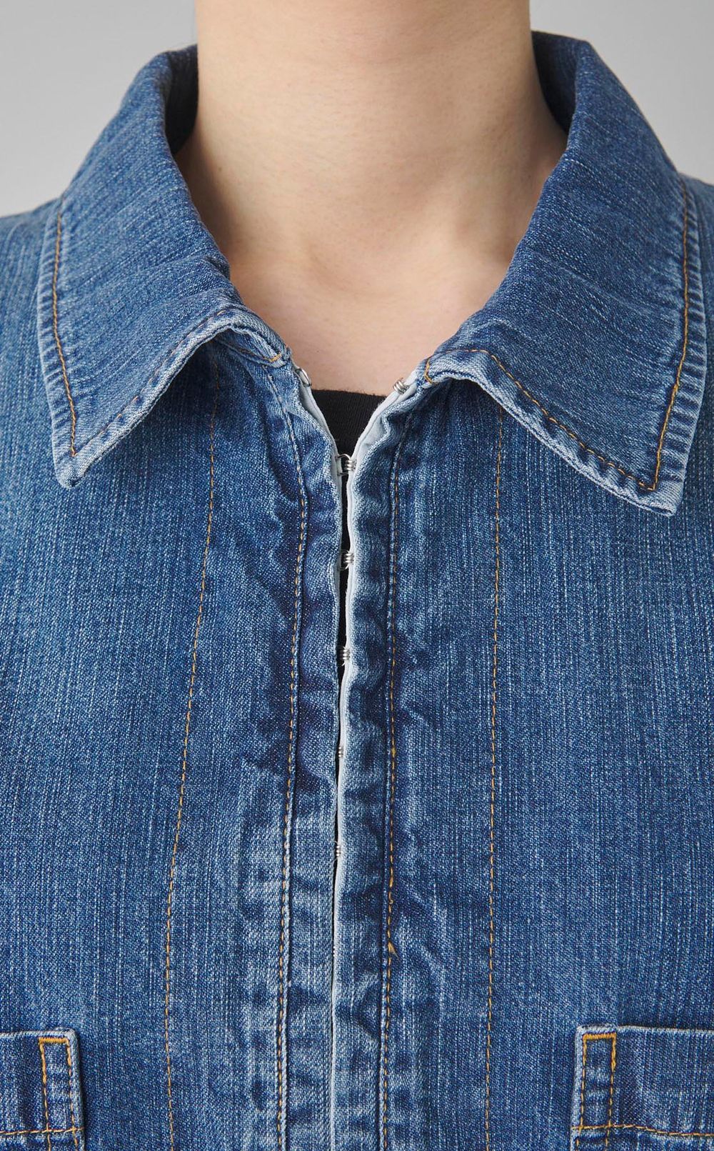 オープンカラーオーバーデニムシャツ