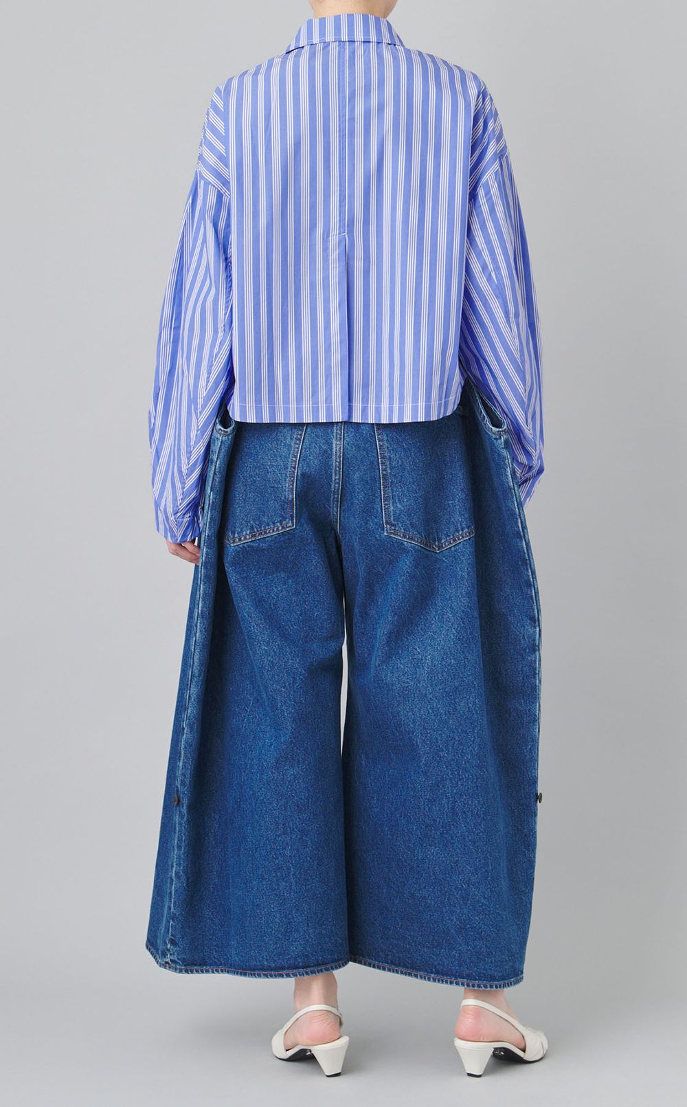 ストライプドローストリングコットンシャツ