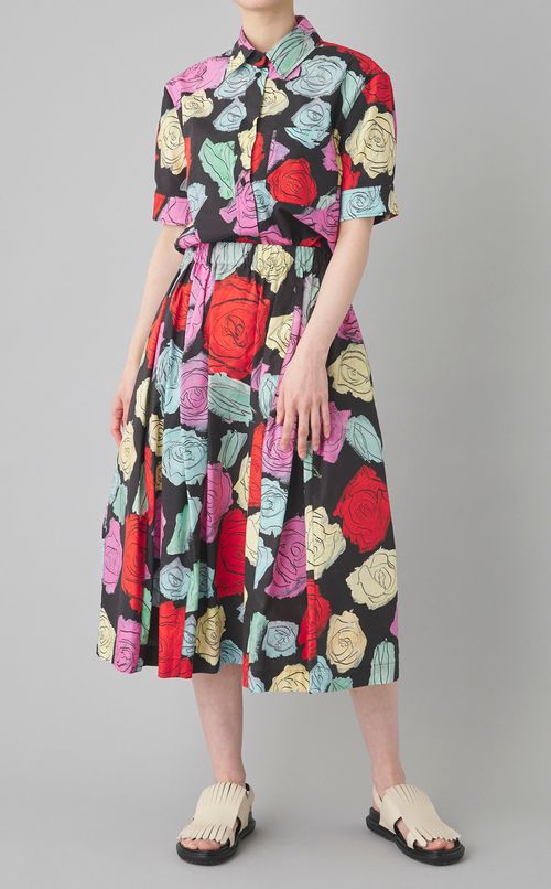 マルチカラーローズプリン卜スカート