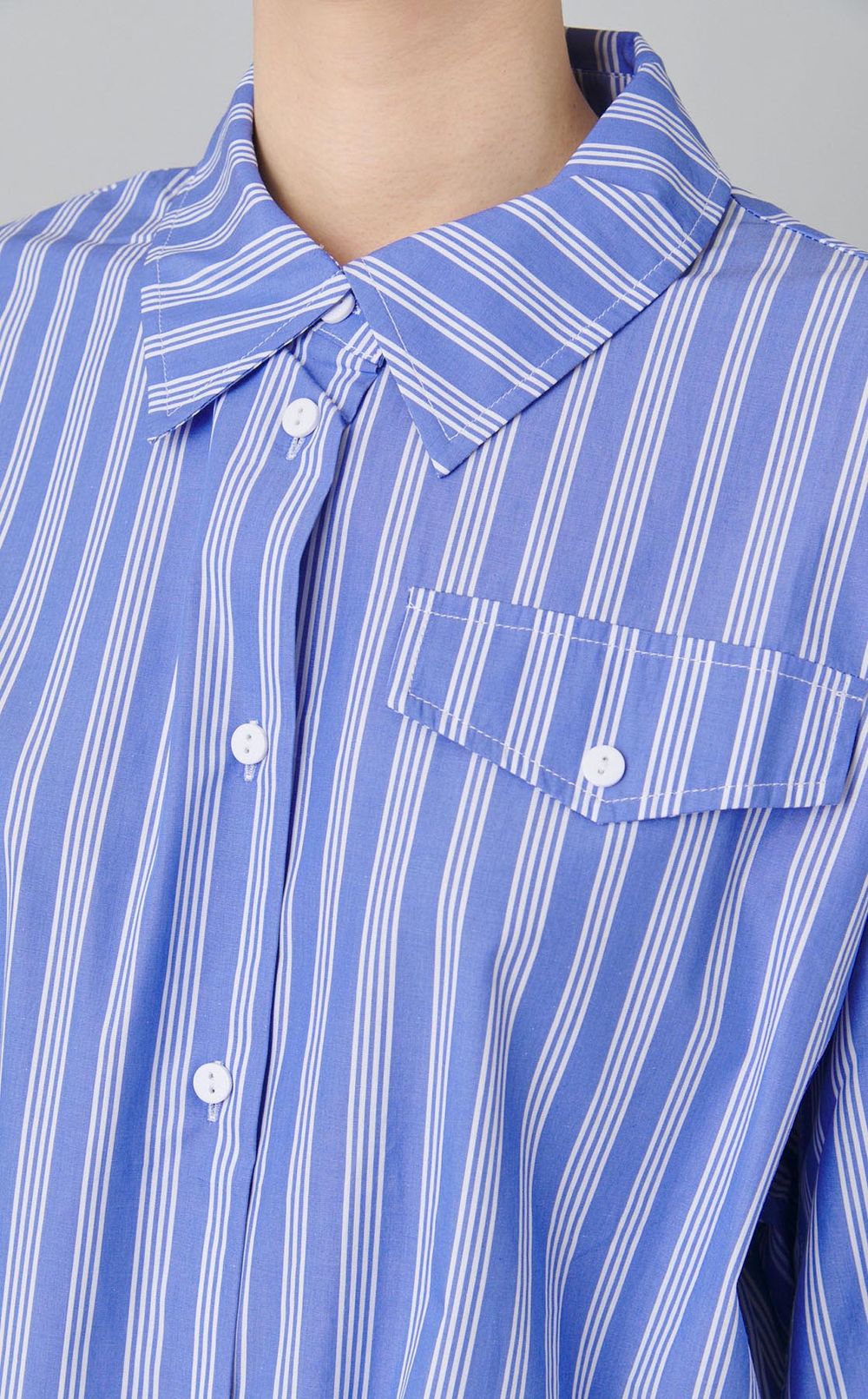 ストライプドローストリングコットンシャツ