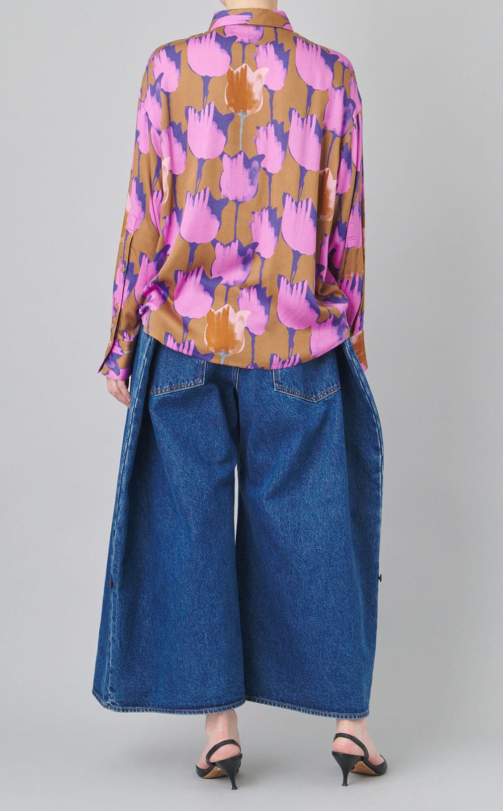 フラワープリントサテンシャツ