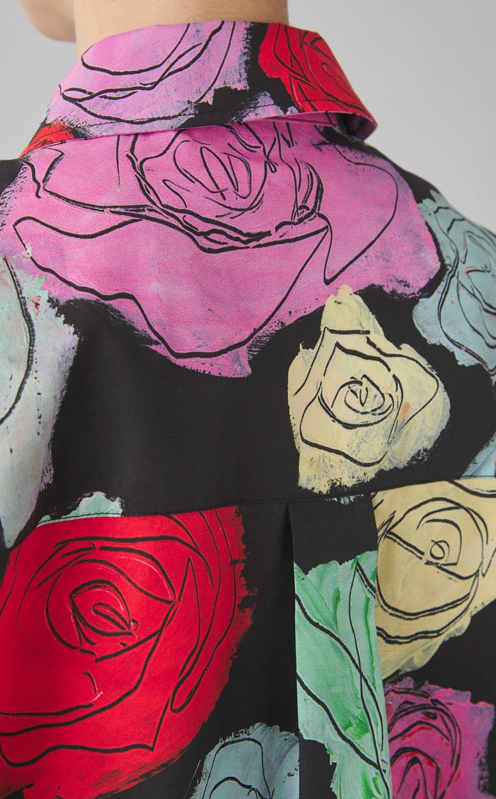 マルチカラーローズプリン卜ブラウス