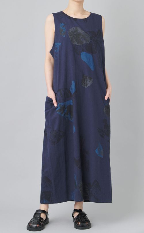 ストーンプリントノースリーブワンピース