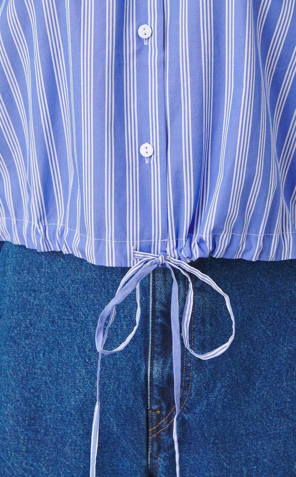 ストライプドローストリングコットンシャツ