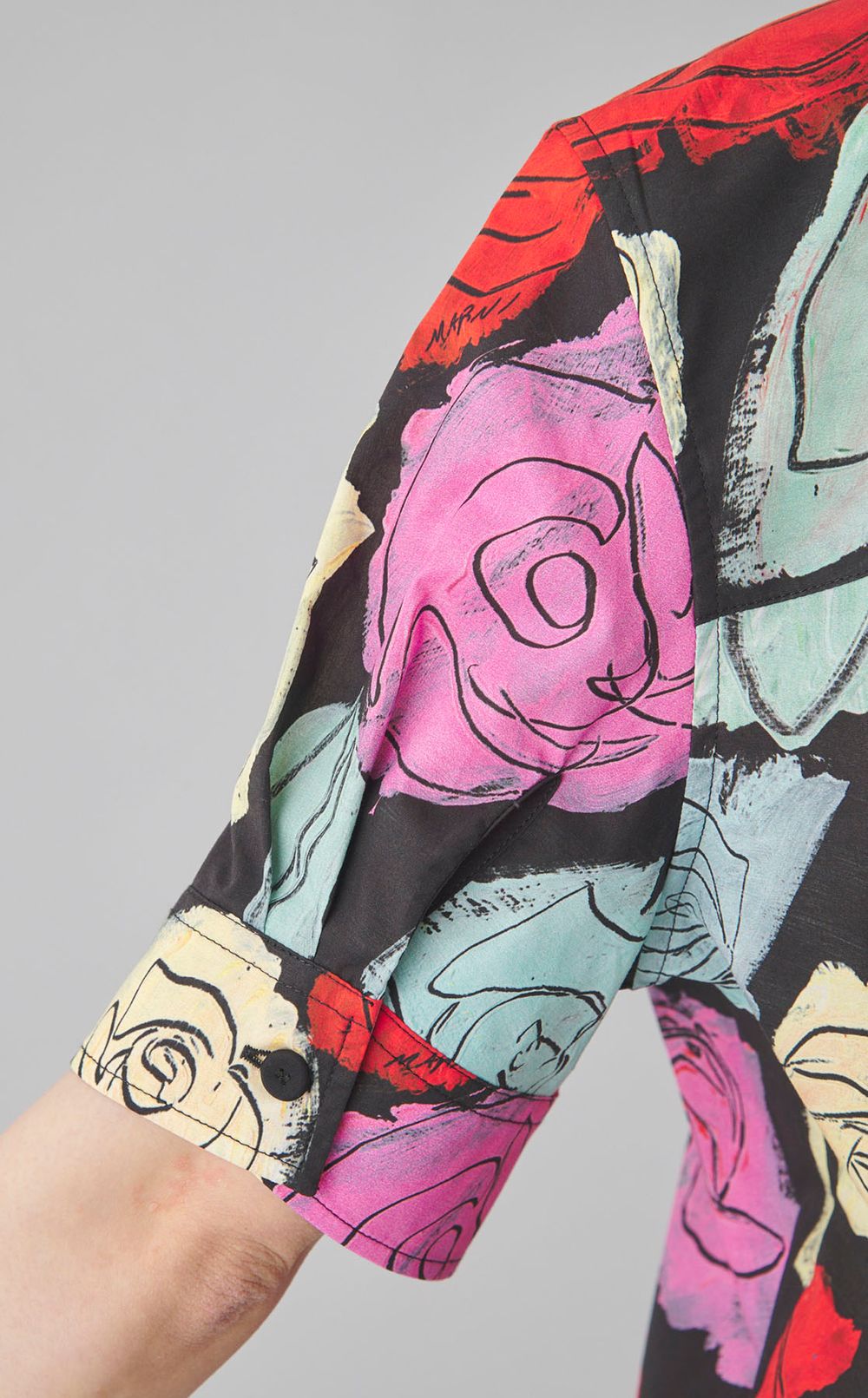 マルチカラーローズプリン卜ブラウス