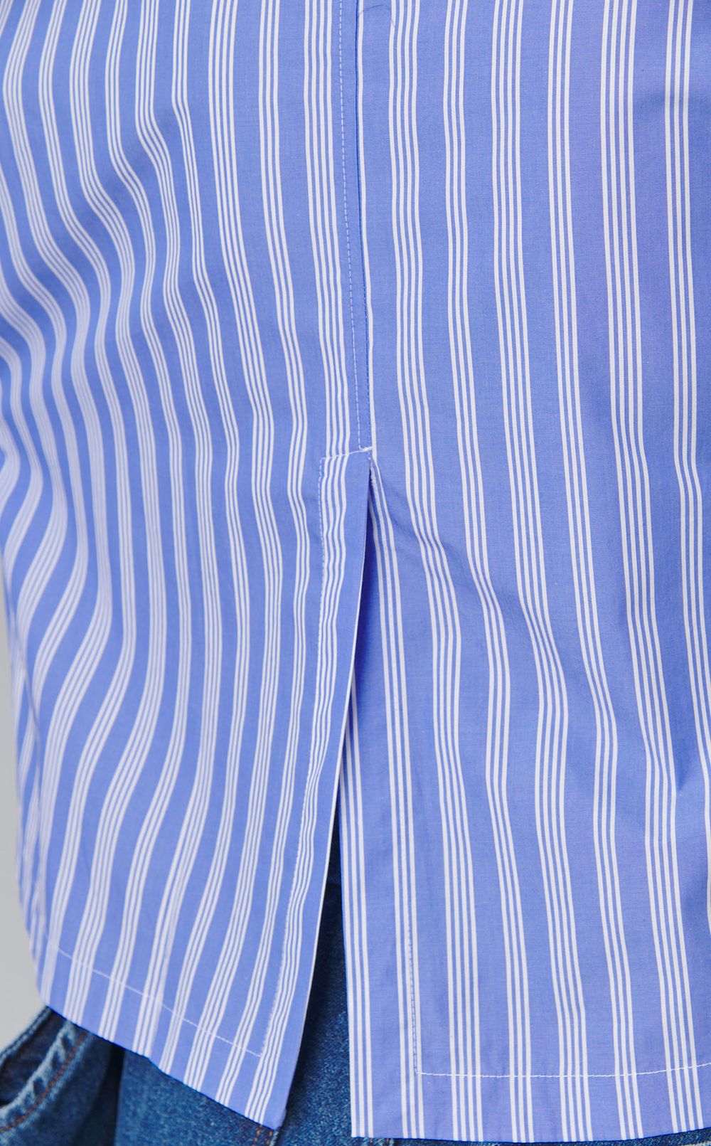 ストライプドローストリングコットンシャツ