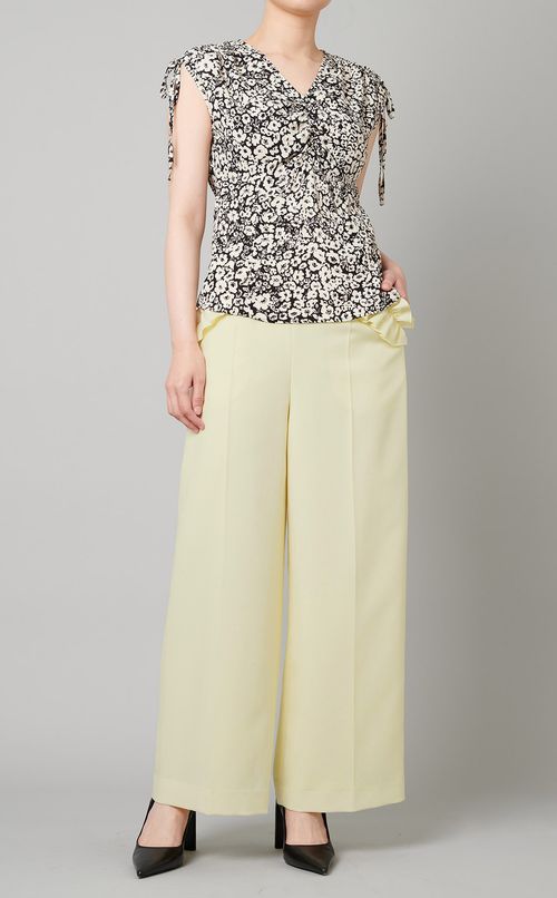 フリル付ハイウエストワイドパンツ