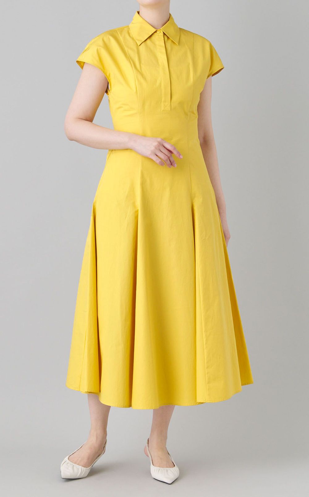 コットンフレンチスリーブシャツワンピース