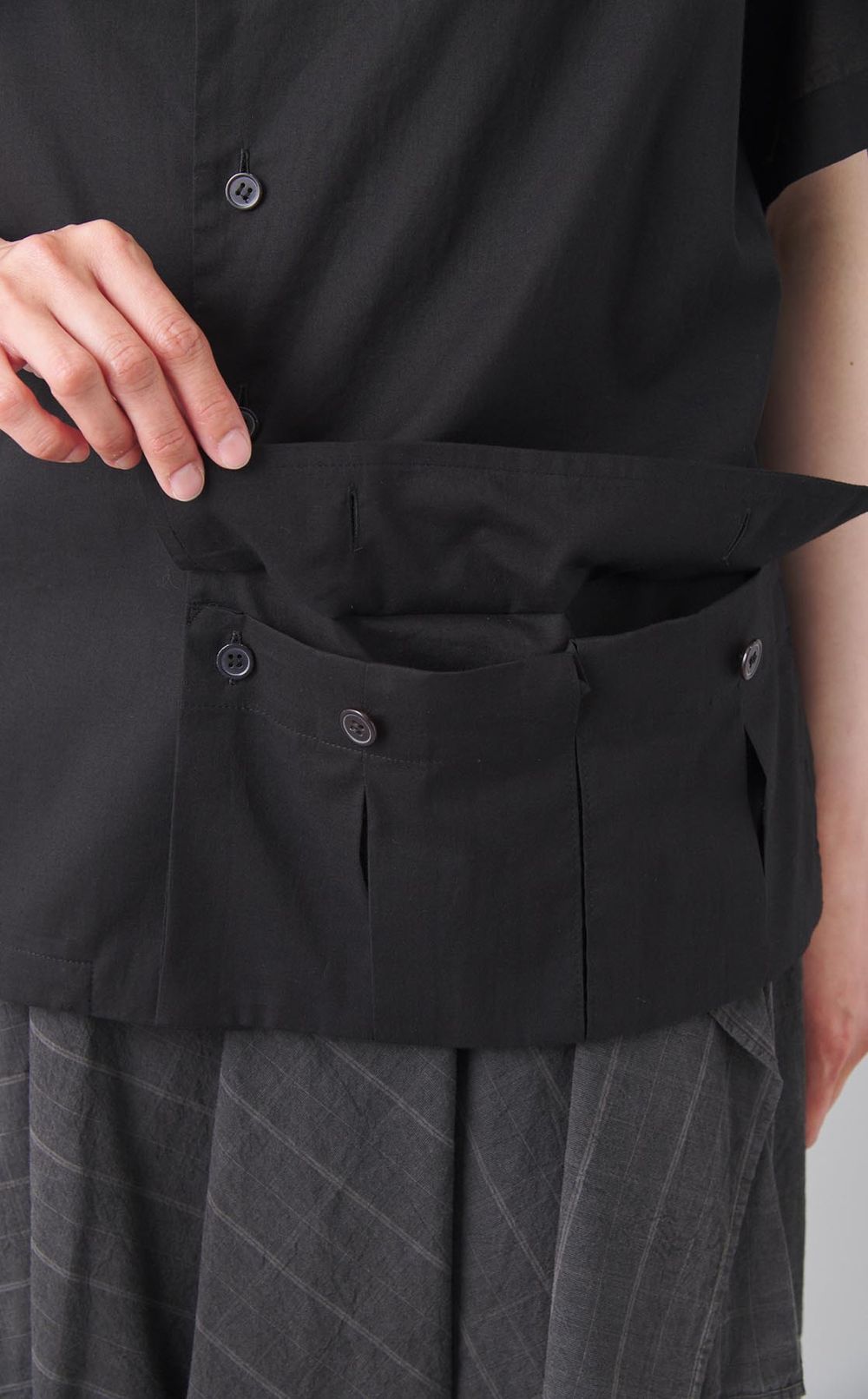 コットンオープンカラー切替シャツ