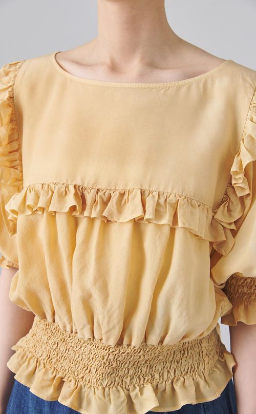 ムラ染めフリルギャザーブラウス