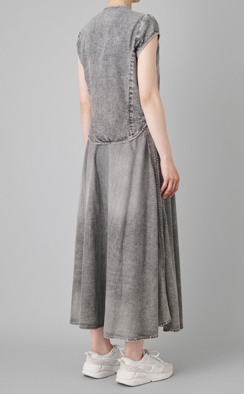 ウオッシュドデニムギャザーフレアスカート