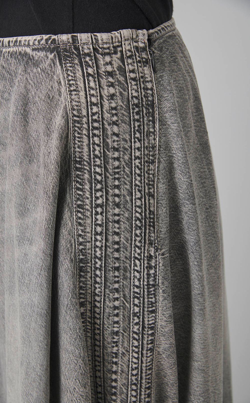 ウオッシュドデニムギャザーフレアスカート