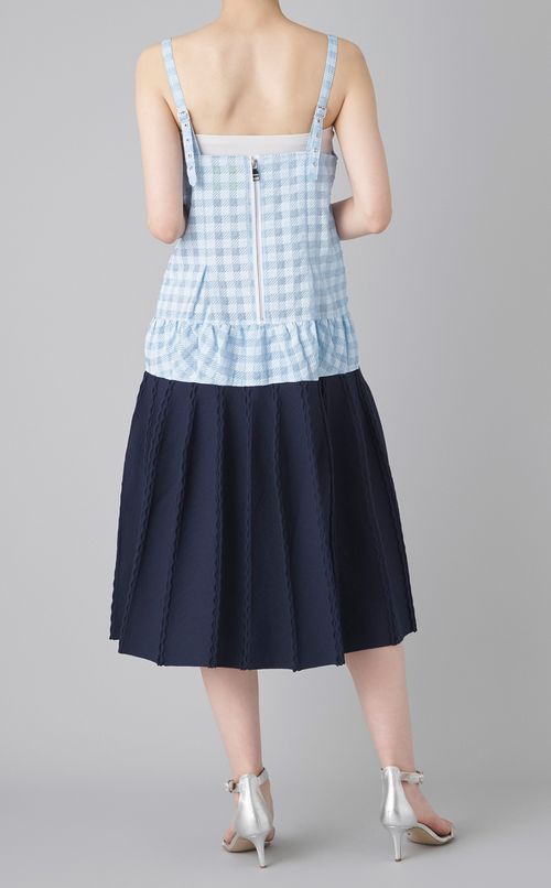 ギンガム切替ギャザーワンピース