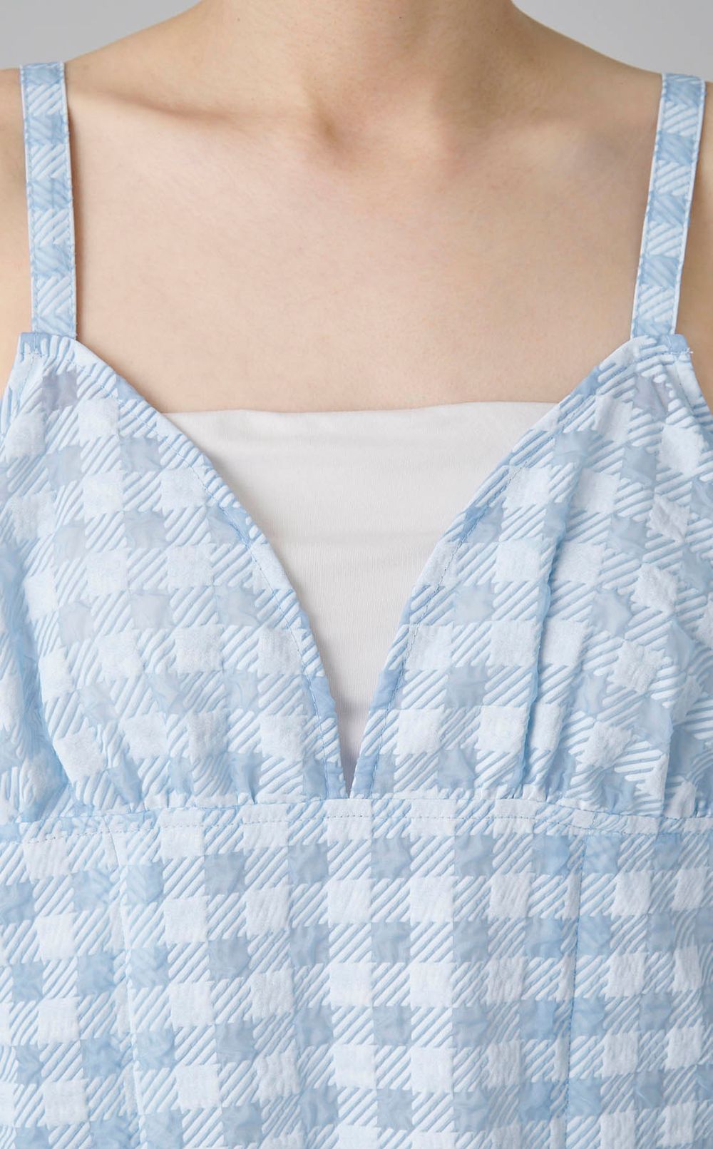 ギンガム切替ギャザーワンピース