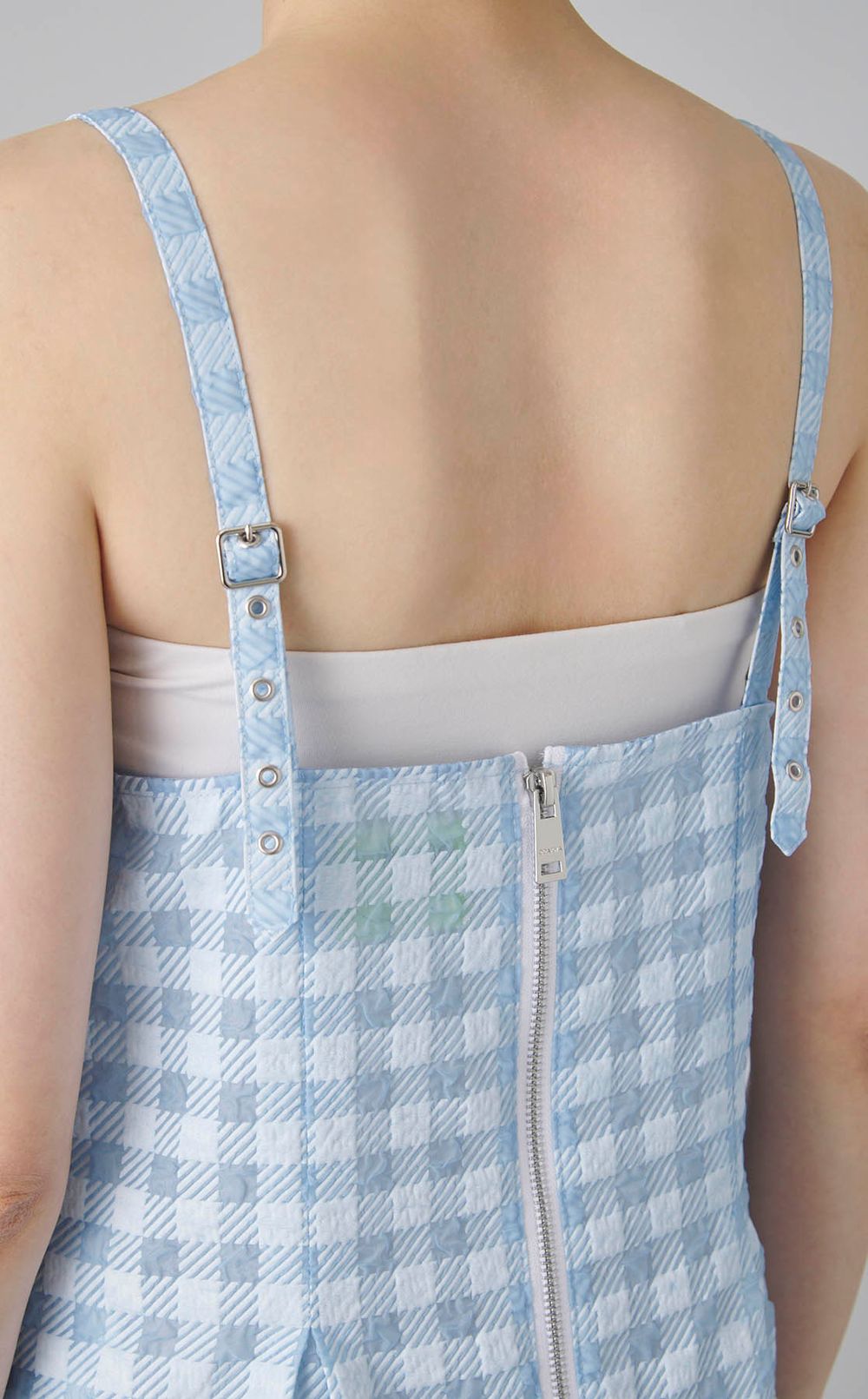 ギンガム切替ギャザーワンピース