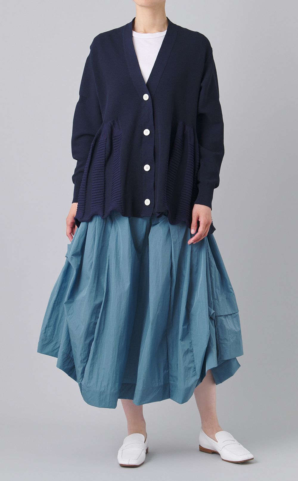 コットン混ストライプコンビカーディガン