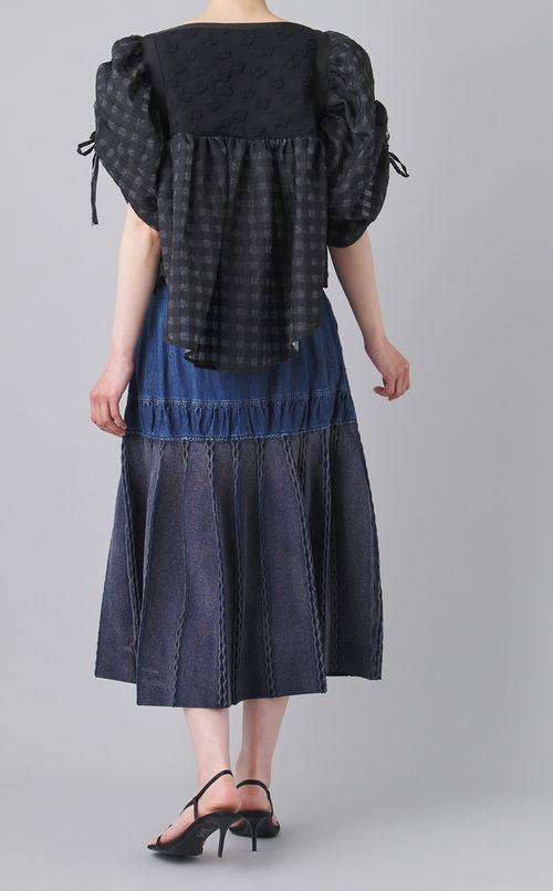 ウォッシュドデニム切替ニットスカート