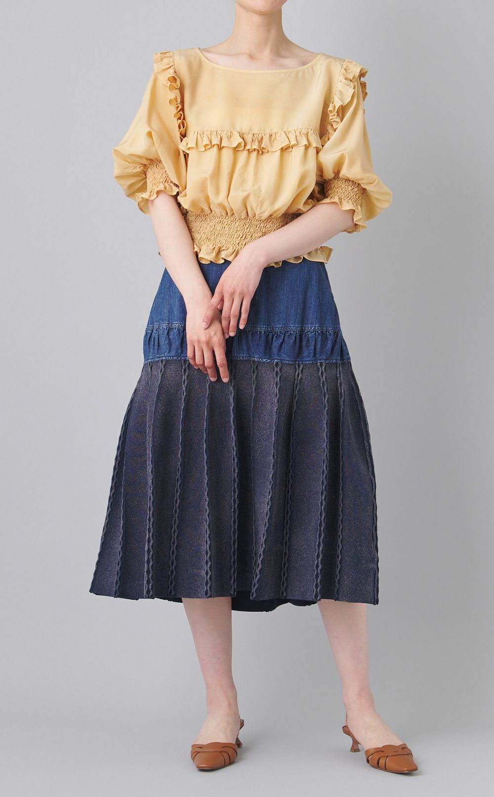 ウォッシュドデニム切替ニットスカート