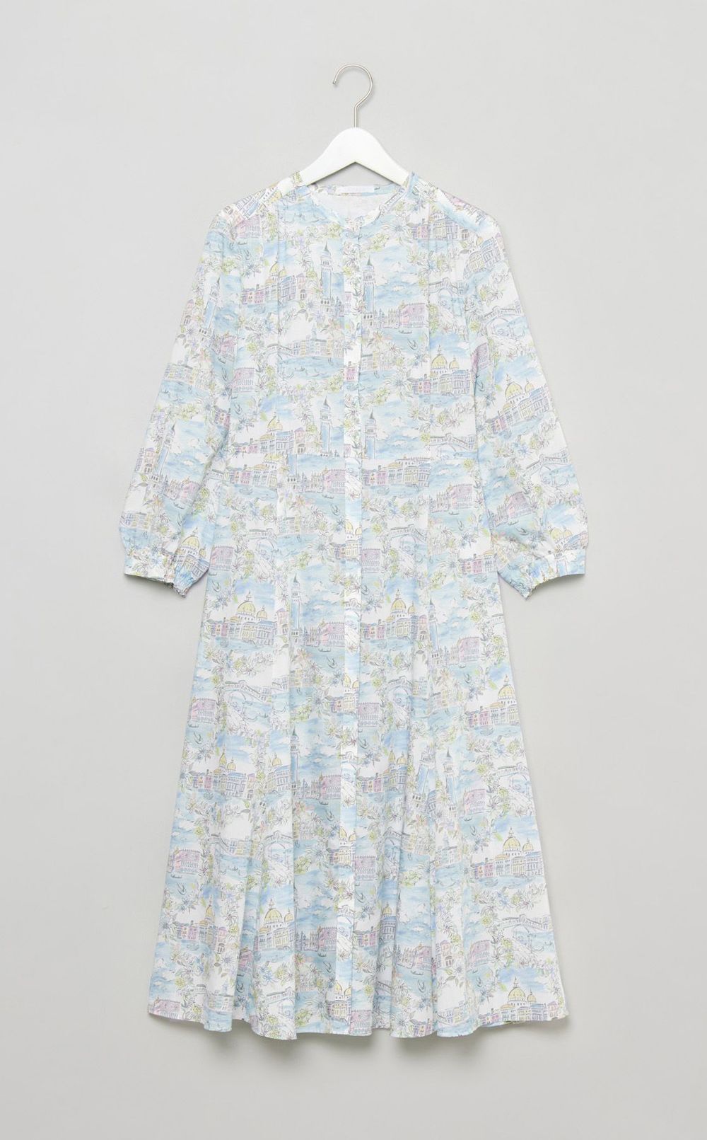 プリントスタンドカラーフレアワンピース