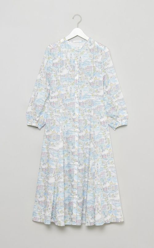 プリントスタンドカラーフレアワンピース